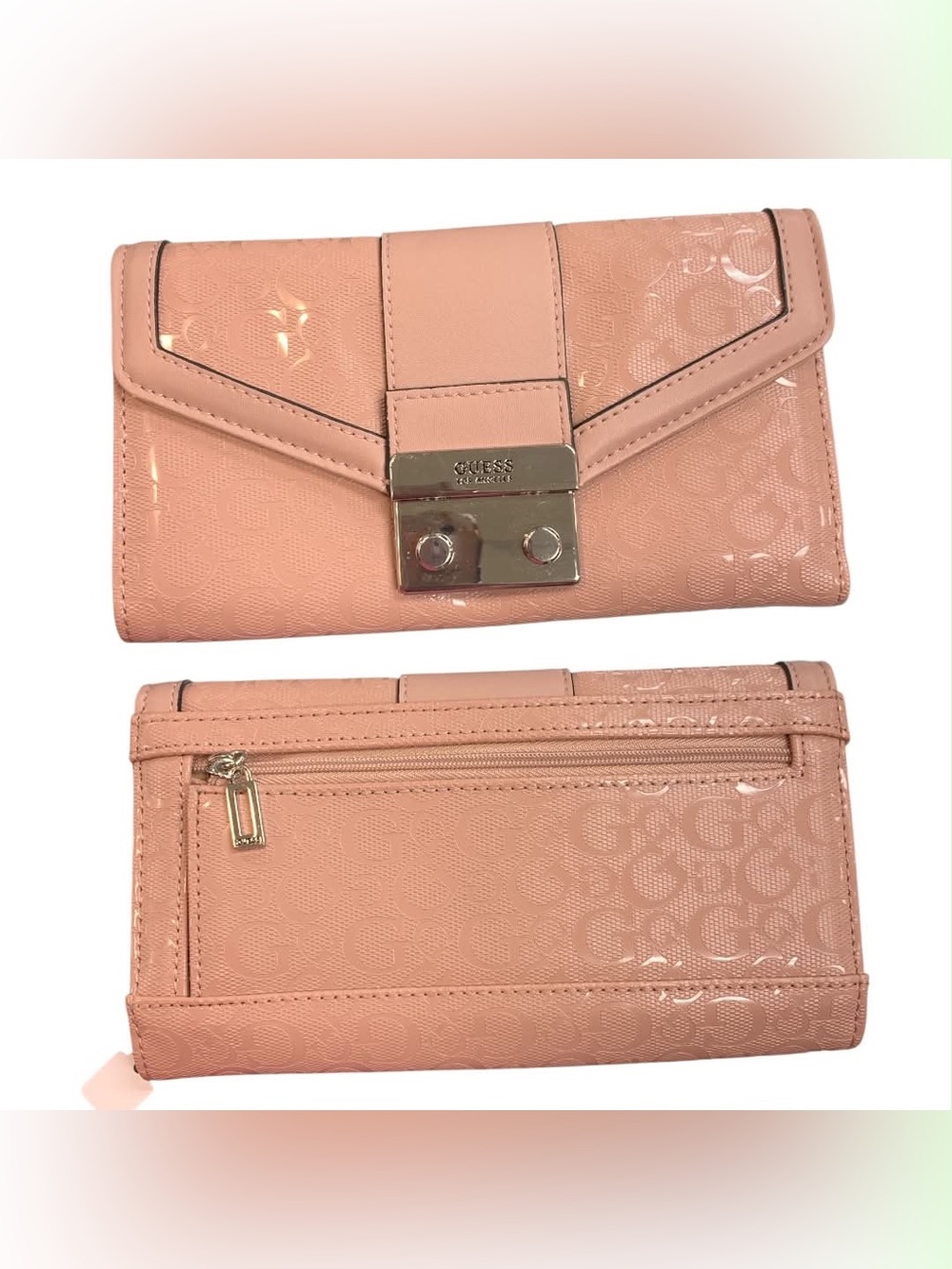 Guess Patent Trifold Wallet in Peach Pink - Picture 1 of 2